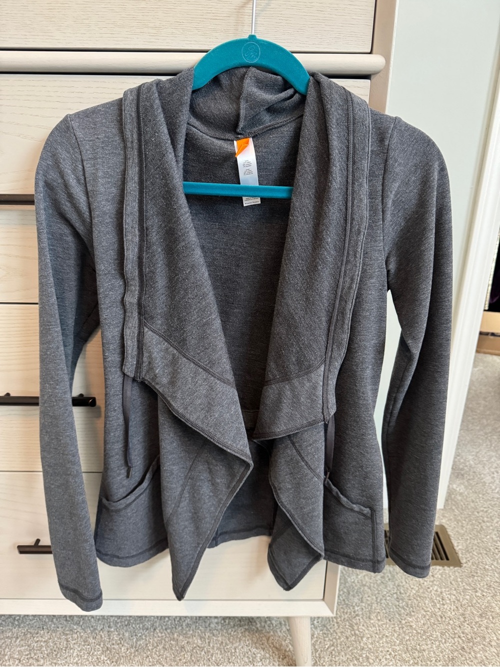 Lucy Charcoal Gray Draped Open-Front Cardigan